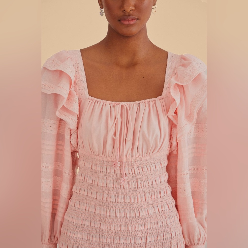 FARM RIO ruffled broderie anglaise cotton midi dress size small - Picture 10 of 14